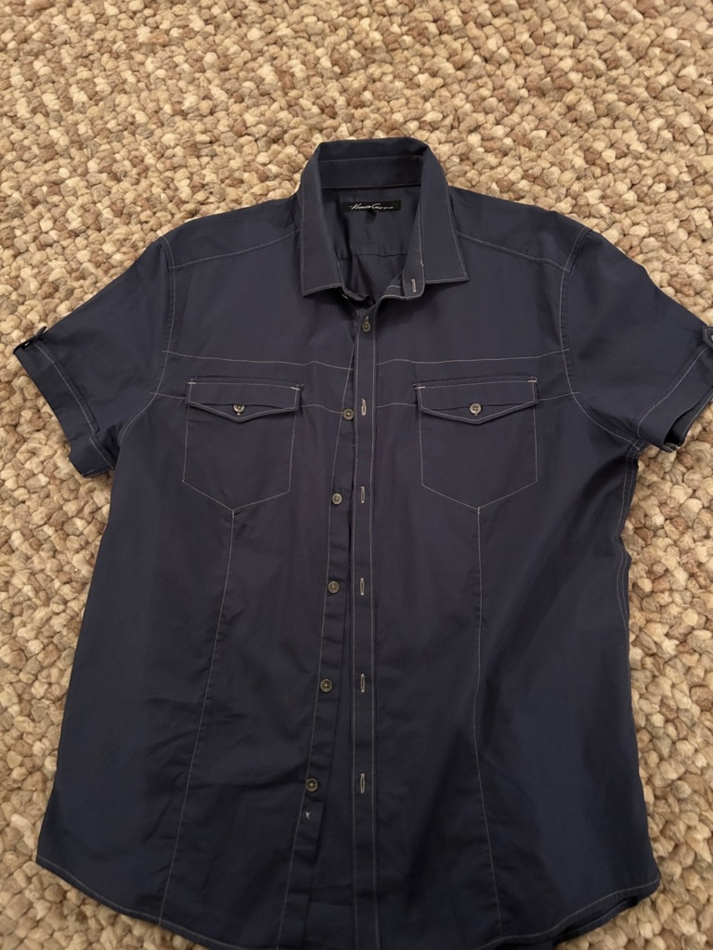 Kenneth Cole Retro Short-Sleeve Button-Down Shirt in Navy xl